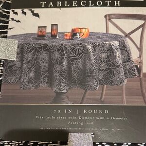NWT October Sky Elegant Black Metallic Printed Spiderweb Tablecloth